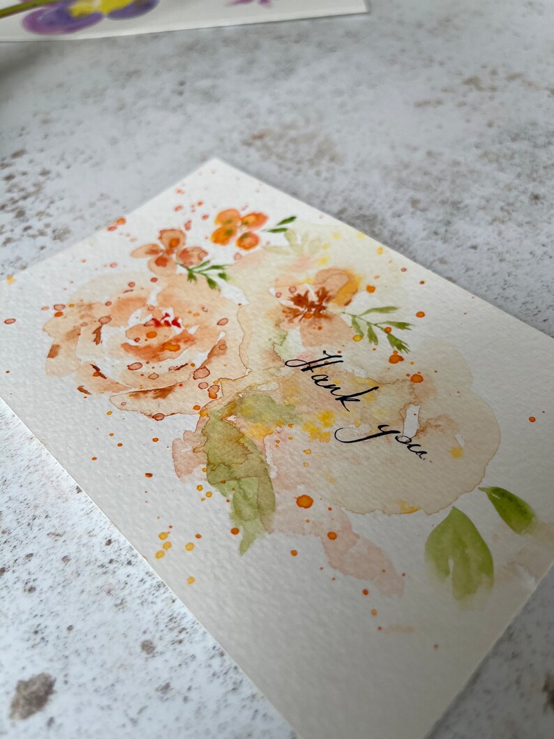 Original hand painted post card watercolour flowers leaves birthday watercolour gift pattern image 5