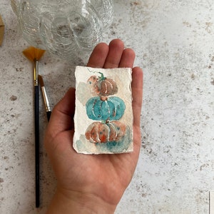 Original handgemalte Grußkarte Aquarell Kürbisse Geburtstag Aquarell Herbst Postkarte Halloween Malerei