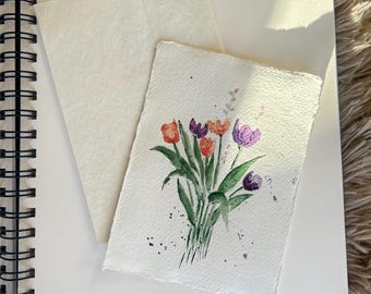 Postal, acuarela, pintada a mano