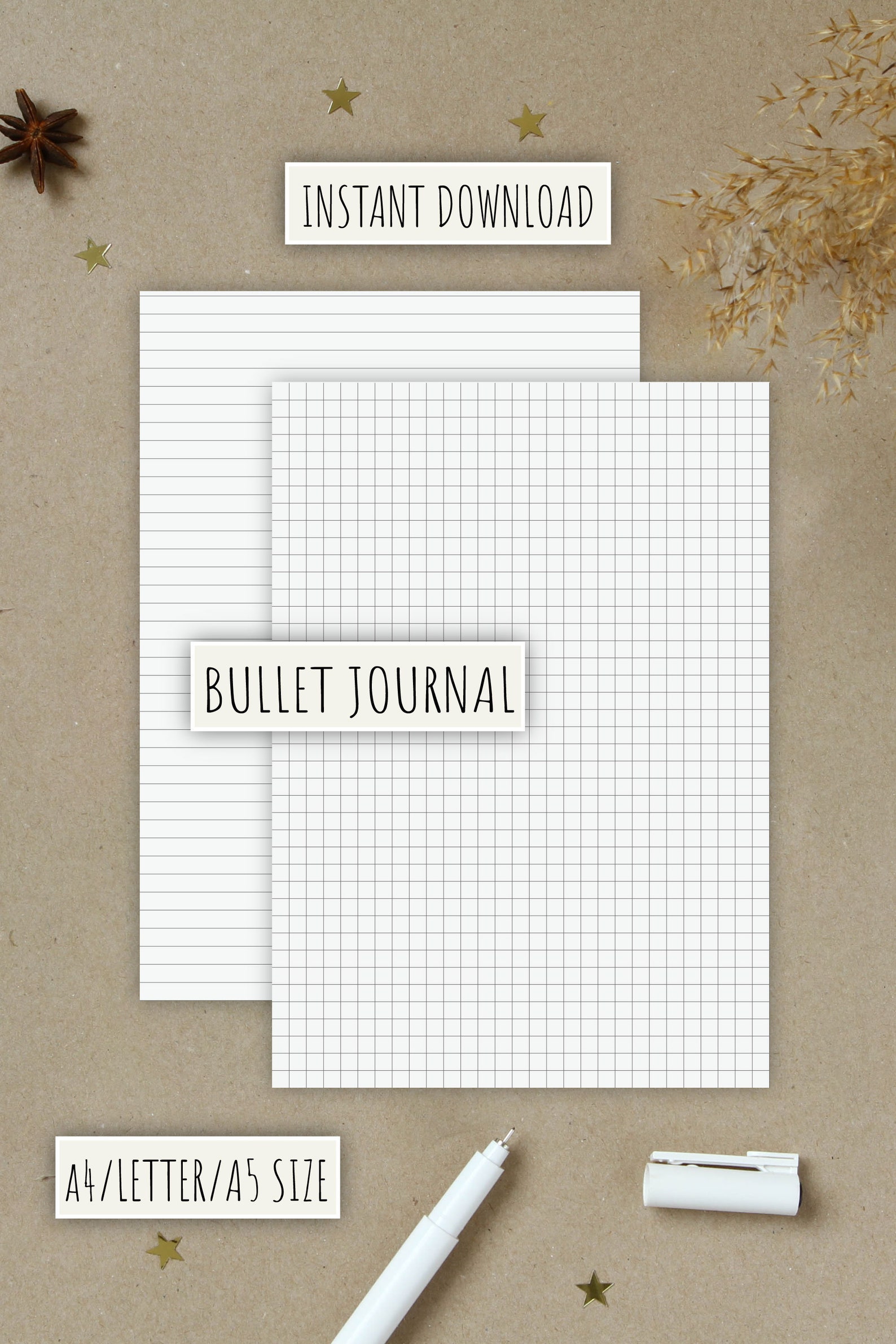 Blank Page Bullet Journal Page With Grid and Lines Letter Etsy