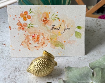 Carte postale originale peinte à la main, fleurs aquarelles, feuilles, motif cadeau aquarelle d'anniversaire