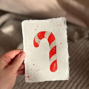 Handgemalte Aquarell Postkarte mit Zuckerstangen