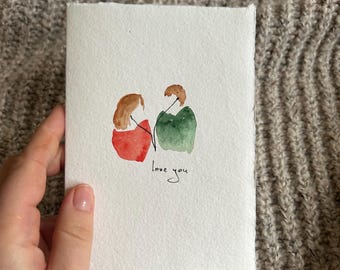 Tarjeta de felicitación pintada a mano/Día de San Valentín/Acuarela