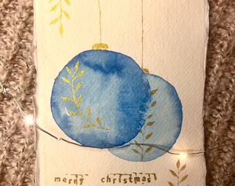 Carte postale originale de boules de Noël aquarelle A6