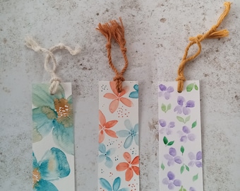 Set of 3 whimsical bookmarks, watercolour, handmade, handpainted