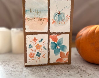 Tarjeta de felicitación, pintada a mano, acuarela otoño.