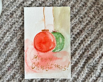 Postal de invierno pintada a mano, original de Navidad, 8 x 12 cm