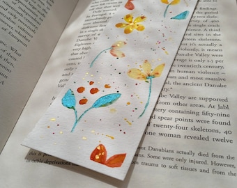 Vibrant Glittery Wildflower Watercolor Hand Painted Bookmark
