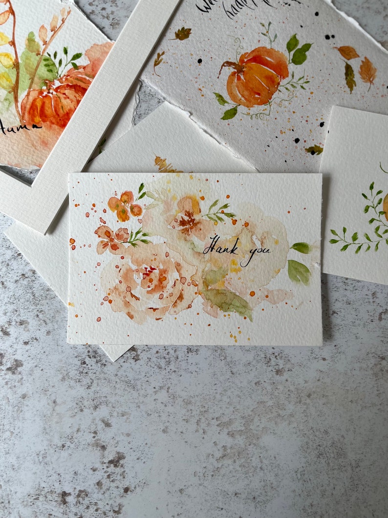 Original hand painted post card watercolour flowers leaves birthday watercolour gift pattern image 3