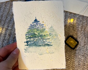 carte de voeux aquarelle sapin de Noël