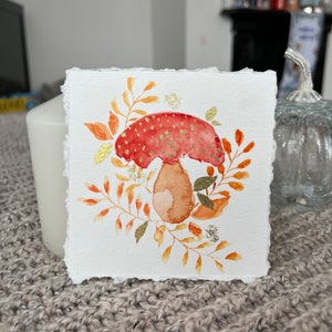 Tarjeta de setas pintada a mano con acuarela