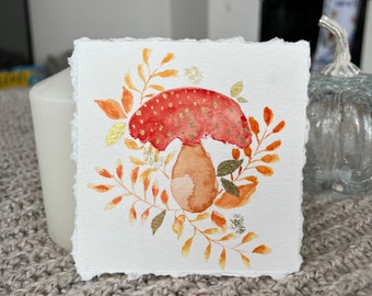 Carte de champignon aquarelle peinte à la main