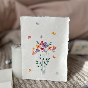 Cartão de felicitações pintado à mão original flores em aquarela presente de aniversário em aquarela
