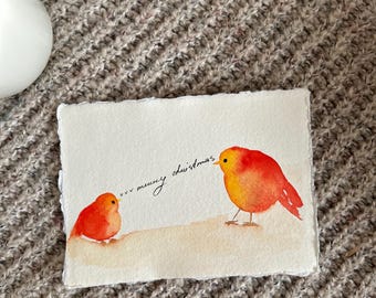 Postal navideña original en acuarela tamaño A6