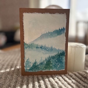 Biglietto d'auguri dipinto a mano originale/ Foresta invernale/ 12,5 x 17,5 cm