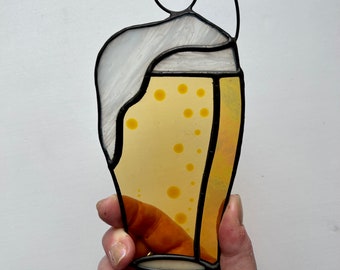 Handmade to order stained glass "Glass of beer/lager" measures approx 16 x 8cm