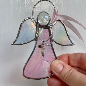 Handmade Stained Glass Angel (iridescent pink)