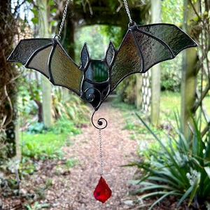 flying bat handmade to order stained glass sun catcher (measures approx 25 10cm)