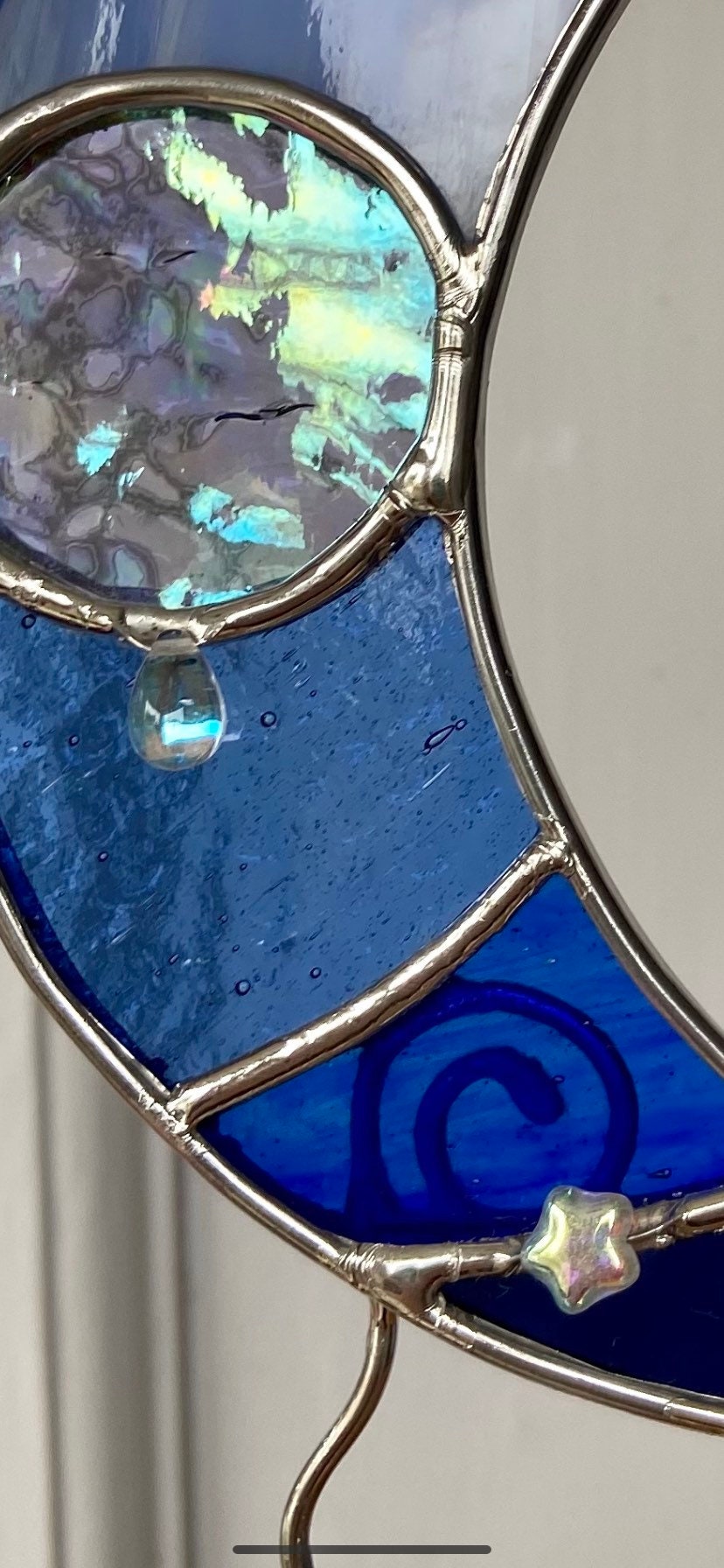 Stained Glass crescent moon blueapprox 20cm high. Glass Etsy