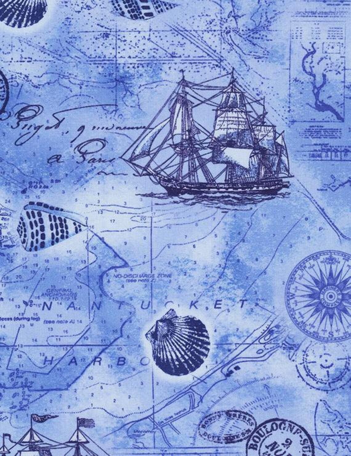 Blue Nautical Map by Timeless Treasure Cotton Fabric by the Etsy