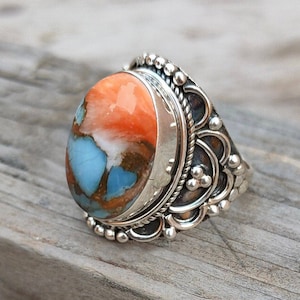Oyster Copper Turquoise Ring, 925 Sterling Silver Ring, Birthstone Ring,  Gemstone Ring, Statement Ring, Handmade Ring, Gift for Love