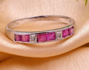 Dainty Ruby Ring: Minimalist Sterling Silver Birthstone Promise Ring