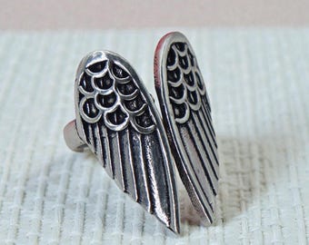 Angel Wings Ring Sterling Silver, Guardian Angel Wing Ring, Gothic Wing Jewelry, Adjustable Silver Ring, Spiritual Jewelry Gift For Her Him