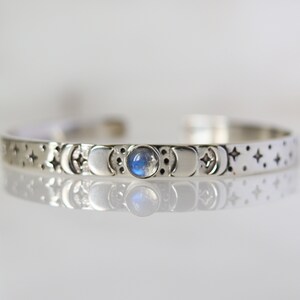 Handmade Labradorite Sterling Silver Bangle: Celestial Cuff Bracelet