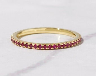 Dainty Ruby Eternity Ring: Minimalist Gold Stacking Band