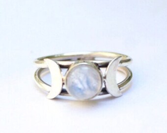 Handmade Sterling Silver Moonstone Ring: Dainty Stackable Gemstone Ring