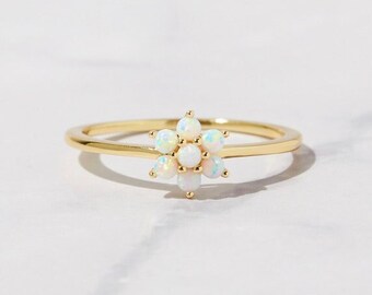 Dainty Opal Ring, Opal Stacking Ring, White Opal and CZ Ring, Gold Opal Ring, Sterling Silver Opal Ring, Delicate Opal Ring, Bridesmaid Gift