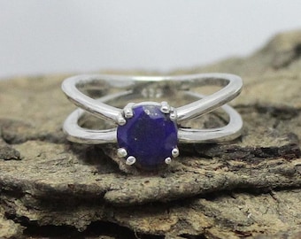 Handmade Lapis Lazuli Ring: Sterling Silver Split Band