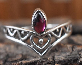 Handmade Red Garnet Ring: 925 Sterling Silver January Birthstone