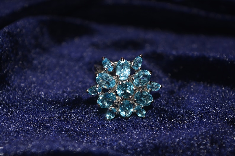 Natural Blue Topaz Statement Ring 92.5 Sterling Silver Engagement Ring Wedding Snd Anniversarey Gift For her on SALE SALE