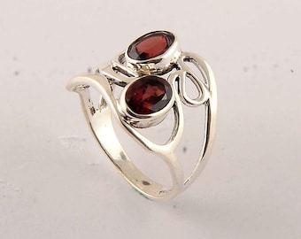 Handmade Red Garnet Sterling Silver Ring: January Birthstone