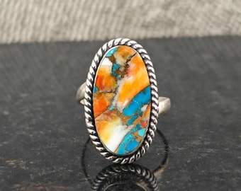 Handmade Oyster Copper Turquoise 925 Sterling Silver Ring