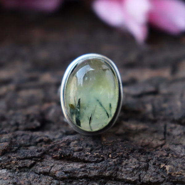 Prehnite Gemstone Band Ring 925 Sterling Silver Band Ring Handmade Ring Oval Prehnite Ring Silver Jewelry Gift For Her Good Quality Prehnite