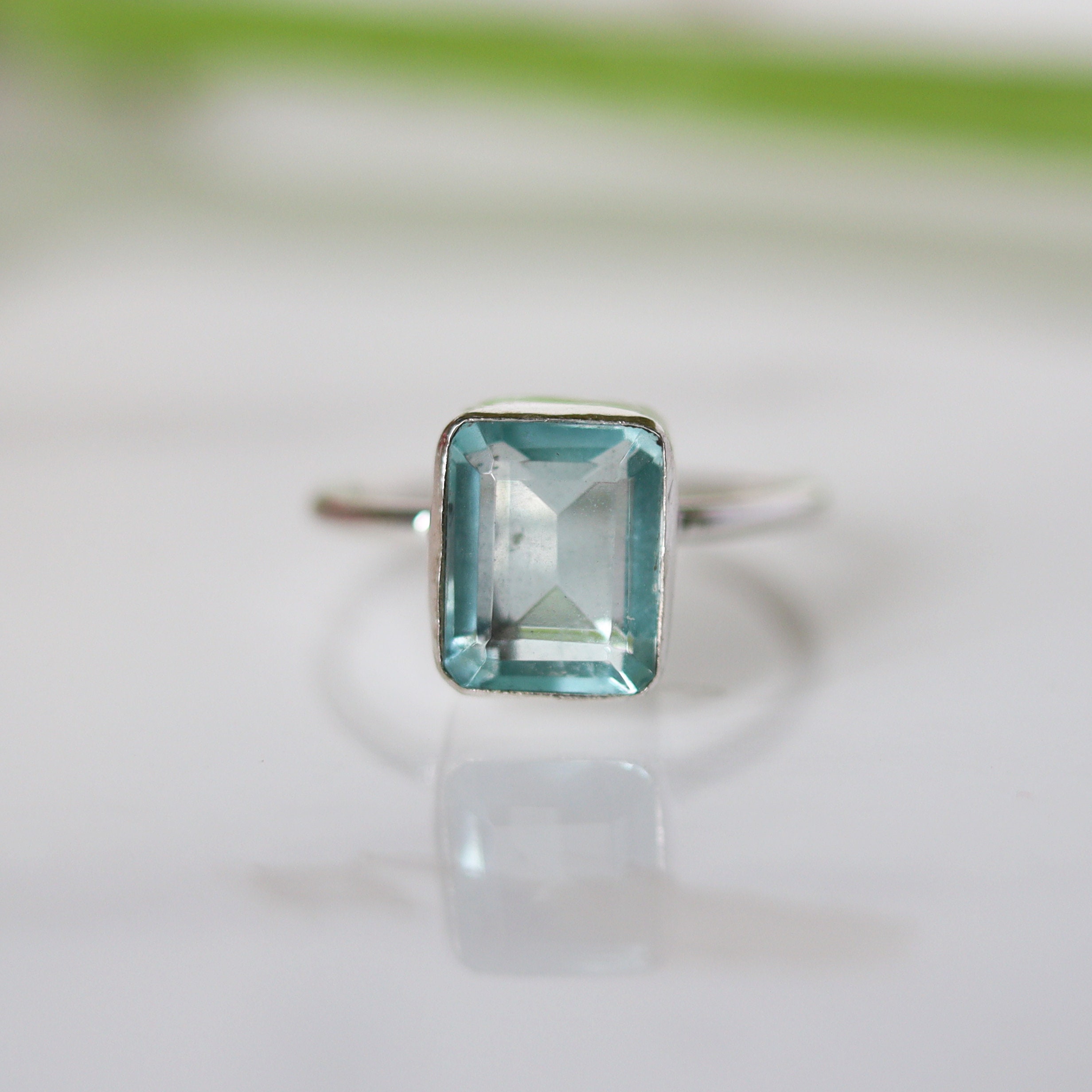 Natural Aquamarine Sterling Silver Ring, March Birthstone, Promise Ring