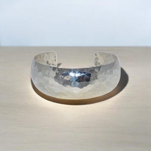 Hammered 925 Sterling Silver Cuff Bangle - Adjustable Wide Bracelet