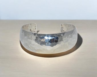 Hammered 925 Sterling Silver Cuff Bangle - Adjustable Wide Bracelet