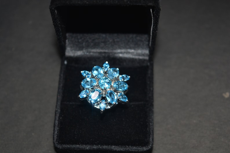 Natural Blue Topaz Statement Ring 92.5 Sterling Silver Engagement Ring Wedding Snd Anniversarey Gift For her on SALE SALE