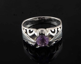 Sterling Silver Amethyst Ring: February Birthstone, Stacking Ring