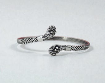 Handmade Snake Bangle : Adjustable Silver Cuff