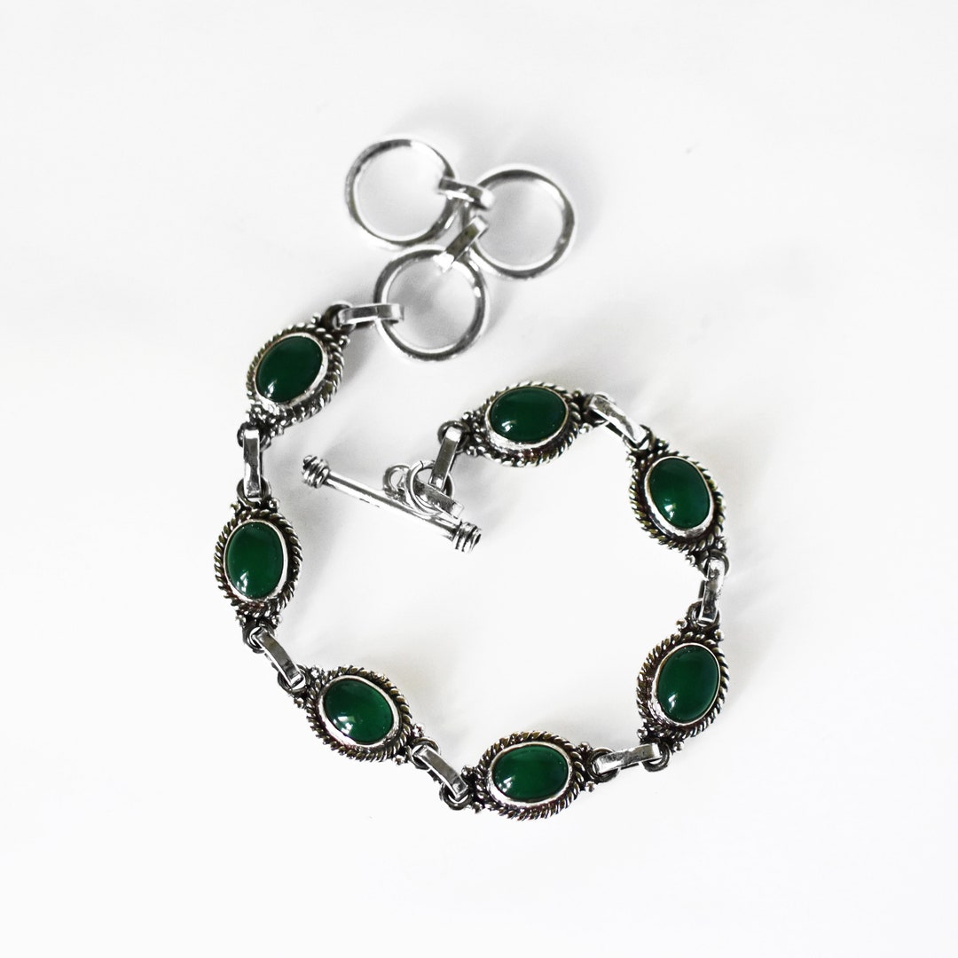 Green Onyx Bracelet, 925 Silver Bracelet, Handmade Bracelet, Natural