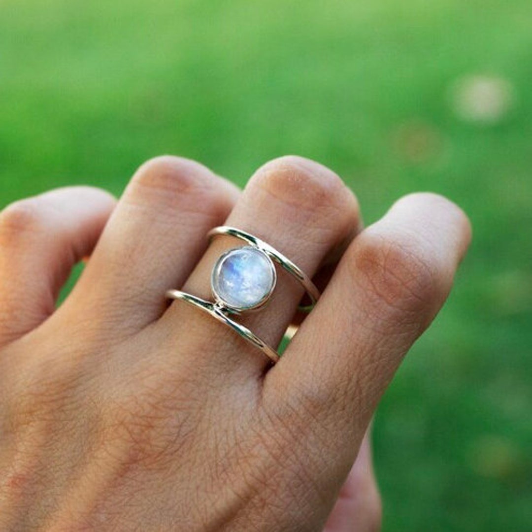 Handmade Sterling Silver Moonstone Ring: Dual Band Design - Etsy