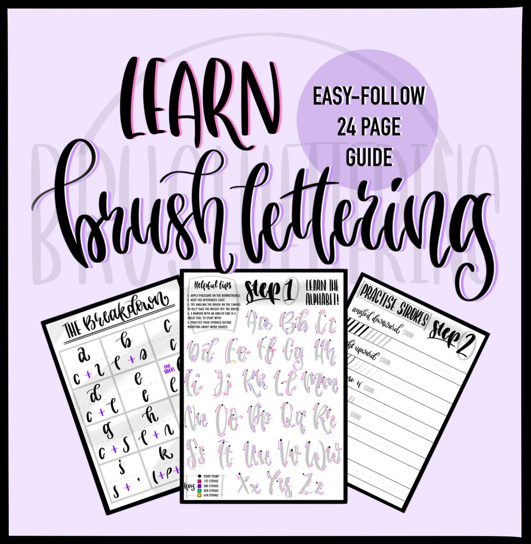 Brush Lettering Full Guide Calligraphy 24 Worksheets Instant Download ...