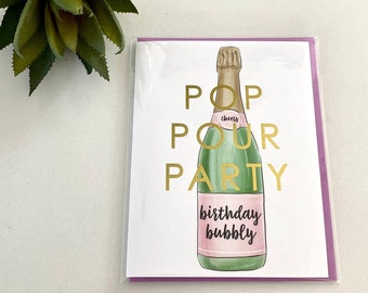 Birthday Card For Her | Champagne Birthday Card | Blank Inside