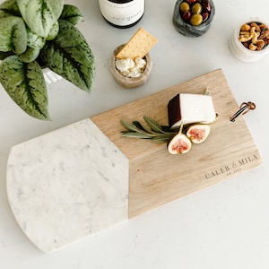 Charcuterie Board Personalized Wedding Gift, Bridal Shower Gift or Housewarming Gift, Custom Cheese Board, Marble and Wood Serving Tray