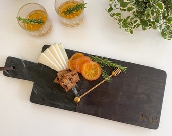 Modern Charcuterie Board | Serving Platter | Marble and Dark Wood Cheese Board