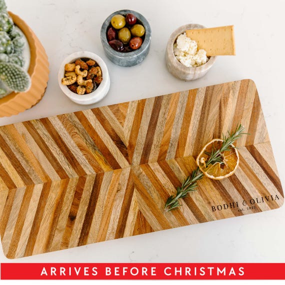 Personalized Mango Wood Charcuterie Board: Chevron Cheese Board
